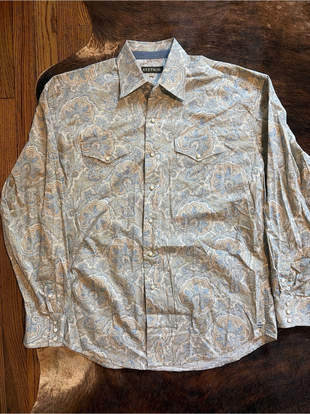 Stetson Shirt Mens Large Pearl Snap Paisley Western Rodeo Cowboy Southwestern